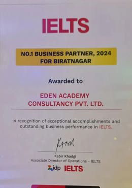 Eden Academy Consultancy Pvt. Ltd. Celebrates 6th Consecutive Year as No. 1 IDP IELTS Business Partner in Eastern Nepal